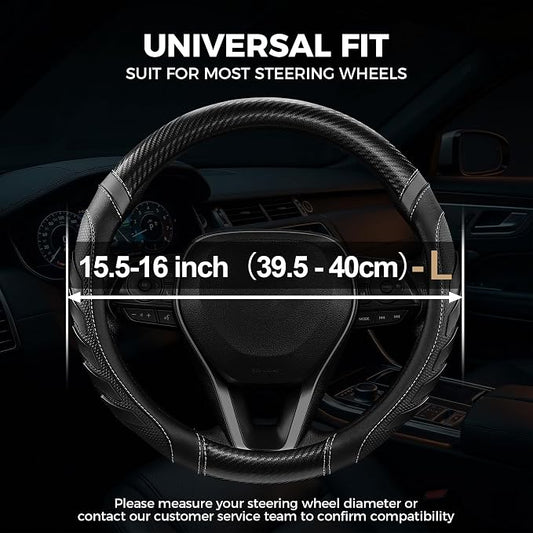 West Llama Truck Steering Wheel Cover for Ford F-150 F-250 F-350 Expedition Ram 1500 2500 3500 Tacoma Tundra, Anti-Slip Grip, 15.5-16 Inch Large Car Steering Wheel Cover (Large Size-Black+Gray)