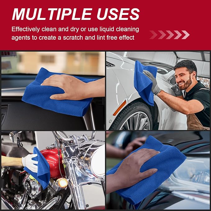Oudain 200 Pcs Microfiber Cleaning Cloth 16x16 Inch Microfiber Towels for Car Ultra Absorbent Cleaning Rags Reusable Lint Free Streak Free Detailing Towel for Car Washing Drying Dusting (Dark Blue)