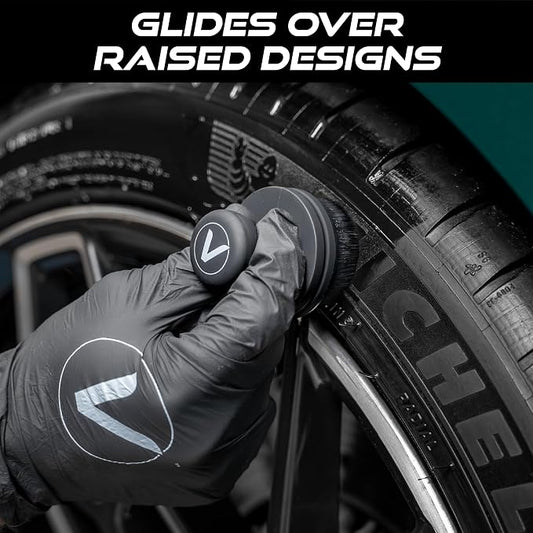 VIKING Tire Shine Applicator Brush, Automotive Tire Dressing Applicator Brush, Storage Stand Included for Detailing and Car Wash Kit, Black, 2.3 Inch Diameter