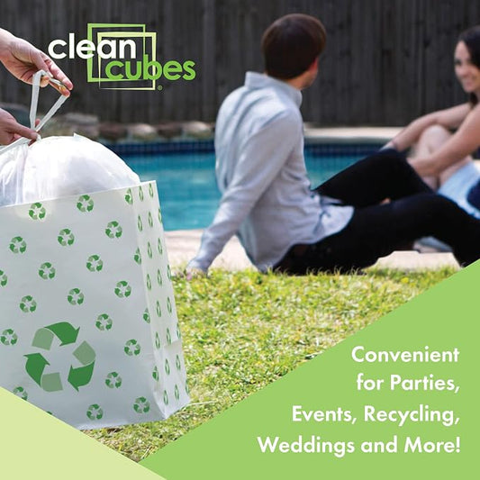 Clean Cubes 13 Gallon Disposable Pop-Up Trash Cans (6-Pack) with Fitted Bags – Foldable Garbage & Recycling Bins for Parties, Events & Kitchen (Recycle, 17" H x 13.5" W x 10" D)
