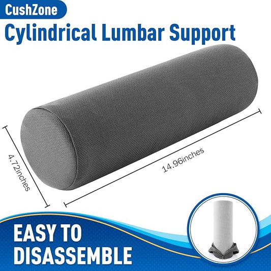 CushZone Seat Cushion, Lumbar Roll Support Pillow for Office Chair, Car, Gaming Chair, Memory Foam Back Cushion with Washable Cover for Relieving Back Pain & Improving Posture,Grey