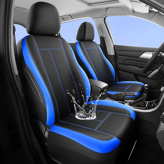 HChengkikz Car Seat Covers Front Seat, Waterproof Neoprene Car Seat Covers, Car Seat Cover Airbag Compatible, Universal Fit for Most Cars, Trucks, SUVs (Black + Blue)