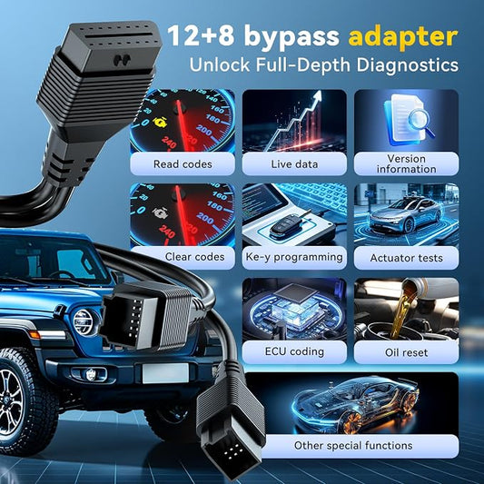 THINKCAR 12+8 Pin Connector to OBD2 Adapter for Chrysler, Security Gateway Bypass Cable for FCA SGW Vehicles for Diagnostic, Works with All OBD2 Scanners,for Dodge,for Jeep,for Ram,for Fiat Year 2018+