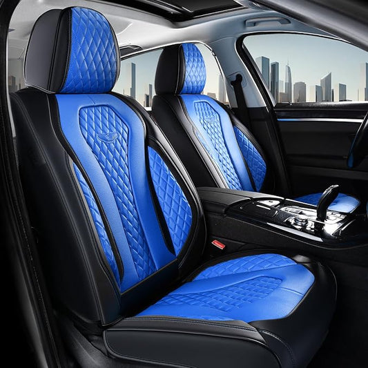 Coverado Car Seat Covers, Leather Seat Covers Full Set, Blue Seat Covers, Car Seat Cushion, Driver Car Seat Covers, Waterproof Car Seat Protector Fit for Most Cars