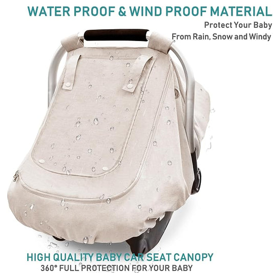 Waterproof Baby Car Seat Cover,YVMVDV Patented Cold Weather Carseat Cover for Babies,Infant Car Seat Cover Canopy for Boy Girls, Keeps Babies Warm and Cozy (Beige)