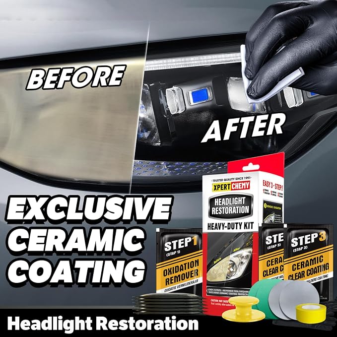 XPERTCHEMY Headlight Restoration Kit-Headlight Cleaner Removing The Heavy-Duty Yellowing, Clouding and Stains, Even Buffs Out Unsightly Hairline Scratches,No Power Tools Needed