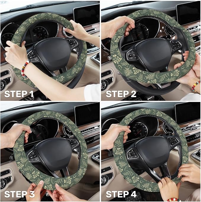 GENANY Floral Moth Steering Wheel Cover, Non Slip Polyester Car Wheel Protector for Car SUV Truck, Universal 15 Inch