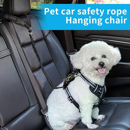 YAOHDAO Dog Seat Belt Harness for Car, Restraint Adjustable with Elastic Bungee Buffer Headrest for Vehicle, 360ยฐ Swivel Carabiner Nylon Pet Safety Seat Belts Heavy Duty Car Harness for Dogs (Black)