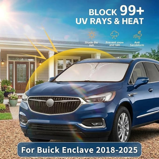 for Buick Enclave Windshield Sun Shade 2018-2023 2024 2025, Custom Fit Front Window Sunshade, Foldable UV Ray Blocker, Car Accessories Sun Visor for Enclave