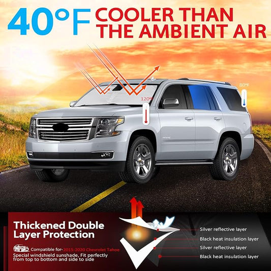 KAYZT Windshield Sun Shade for 2015-2020 Che-vrolet/Chevy Tahoe Foldable Sunshade Front Window Custom Fit Car Accessories
