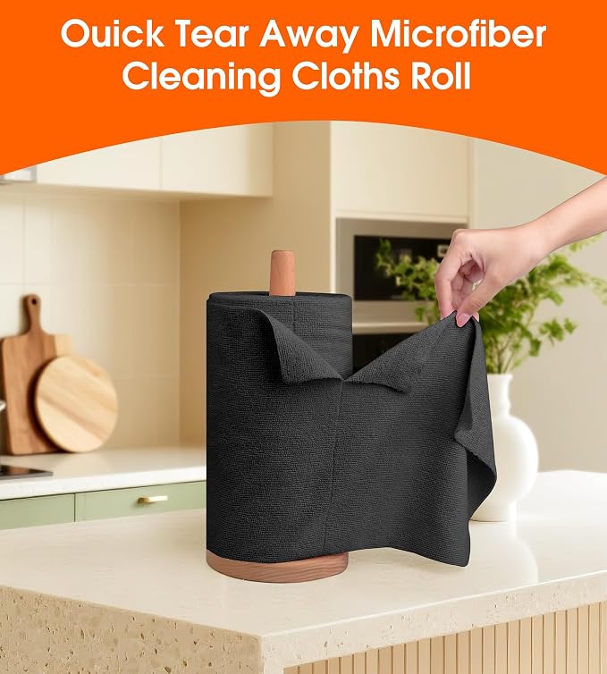 Microfiber Cleaning Cloth Roll - 100 Pack Tear Away Microfiber Paper Towels, Reusable, Washable, Scratch-Free, Kitchen Towels for Car, Home, Kitchen, Glass, Dishes (Black)