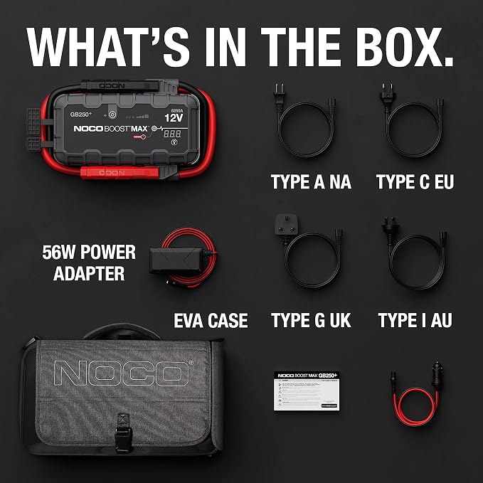 NOCO Boost Max GB250: 5250A UltraSafe Jump Starter – 12V Lithium Battery Booster Pack, Portable Jump Box, Power Bank & Jumper Cables - for 16L Gas and Diesel Engines