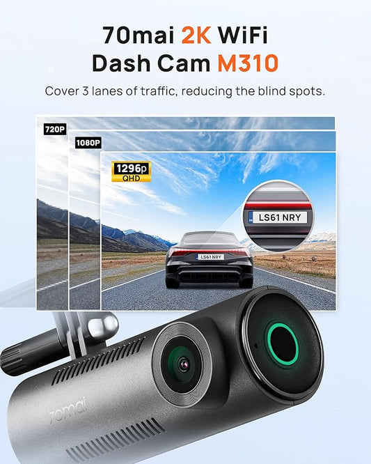 70mai Dash Cam M310, Dash Camera for Cars 1296P QHD, Smart Dash Cam Front Built in WiFi, 130Β° Wide-Angle FOV, WDR, Night Vision, iOS/Android Mobile App, Loop Recording, Parking Monitor, Time-Lapse