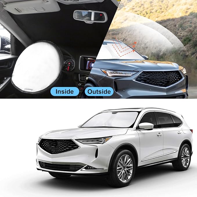 TINGLU Sun Shade for Acura MDX 2021-2024 2025 2026 Accessories Windshield Sun Shade Window Shade UV Rays Protection Sun Visor Cover with Steering Wheel Sunshade Storage Bag