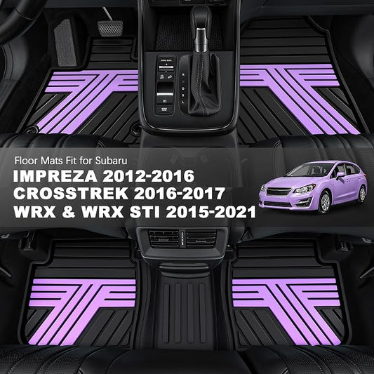 TTX LIGHTING Floor Mats Compatible with Subaru Crosstrek 2016-2017/Impreza 2012-2016/WRX 2015-2021, Custom Fit All Weather 1st & 2nd Row Floor Liners, Black & Purple
