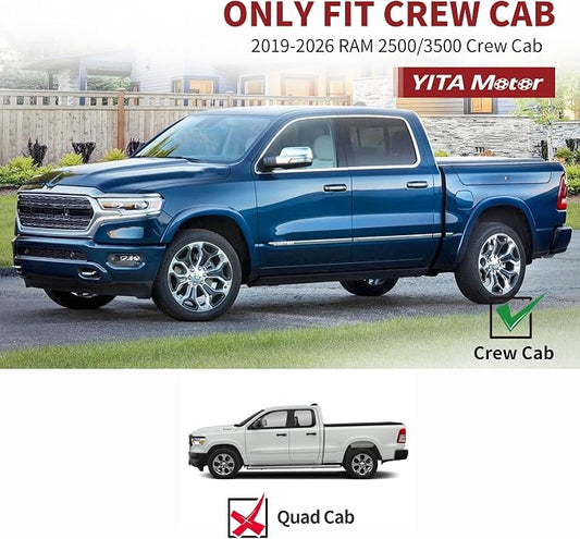 YITAMOTOR Floor Mats Fit for 2019-2025 2026 Ram 2500/3500 Crew Cab (Not for PTO KIT Models), TPE All Weather Dodge Ram 2500/3500 Floor Mats Include 1st & 2nd Row, Black