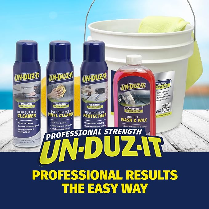 RV 7-Piece Detailing Kit, Contains RV Wash and Wax, Soft Surface and Vinyl Cleaner, Hard Surface Cleaner, Multi-Surface Protectant Spray, Bucket, Sponge and Microfiber Towel