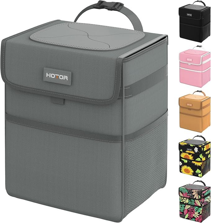 HOTOR Car Trash Can - Leak-Proof Car Organizer and Storage Bag for The Back/Front/Console of Any Cars,Sedans, SUVs & Trucks Easy-to-Install Car Accessory Interior,Light Grey