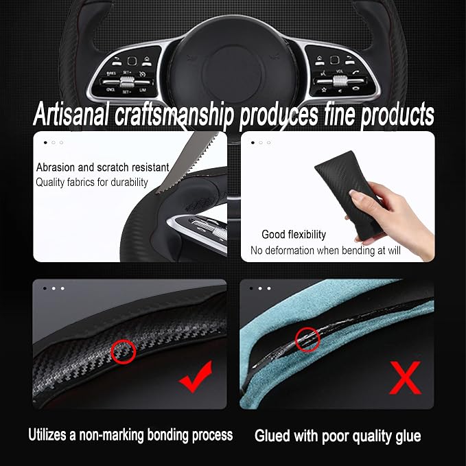 Carbon Fiber Steering Wheel Cover, 2-Piece Set Anti-Skid Comfortable Grip Segmented Butterfly Design, Easy Snap-On Installation Universal Fit 99% Cars, Black