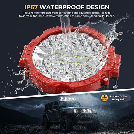 Round LED Off-Road Lights - 7 Inch Driving Light Pods 201W 21000lm LED Tractor Work Light Flood Spot Beam Fog Lights for Pickup SUV ATV UTV Trucks(2 Pack-Red)