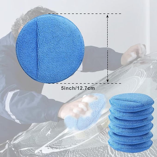 Auto Care Microfiber Wax Applicator Pads with Finger Pocket, Blue, Ultra-Soft 70/30 Blend, 5 Inch Diameter, 6 Pack, for Cars, Trucks, Motorcycles