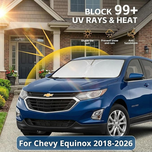 for Chevy Chevrolet Equinox Windshield Sun Shade 2018-2026, Custom Fit Front Window Visor, Foldable UV Ray Blocker, Summer Car Accessory