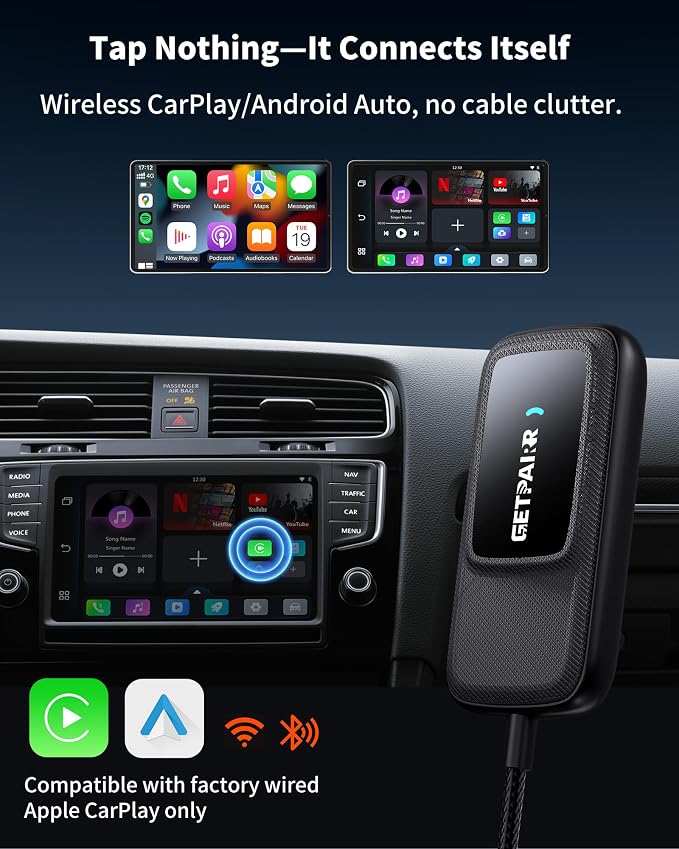3 in 1 Magic Carplay Box & Wireless CarPlay & Android Auto Adapter GetPairr Go 2.0 Built in Compatible with YouTube, Netflix, Spotify, IPTV,Auto Connect, No Delay,4+32GB,Offline Video from USB Drive
