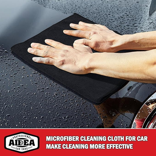 AIDEA Microfiber Cleaning Cloth 24 Pack, Microfiber Towels for Cars, Soft & Absorbent Cleaning Rags, Premium Lint Free Shop Towels for House, Kitchen, Car, 12inx16in, Black
