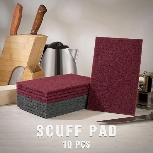 S SATC 6" x 9" 10 Pack General Purpose Scuff Pads,5 Each of Maroon and Gray Automotive Paint Primer Prep Adhesion Scratch Scuff Pads for Woodworking,Automotive Restoration