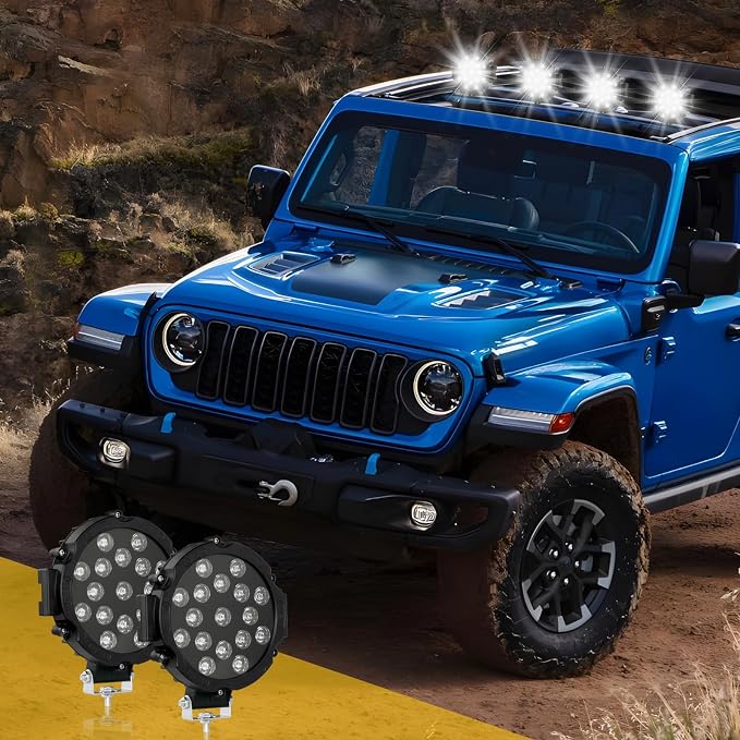 Round Off Road Led Lights 7 Inch 51W 2pcs Round Spot Light Off Road Driving Work Lamp Bumper Roof Fog Lights Fit for Jeep, ATV, SUV, Truck, Hunters (Black)