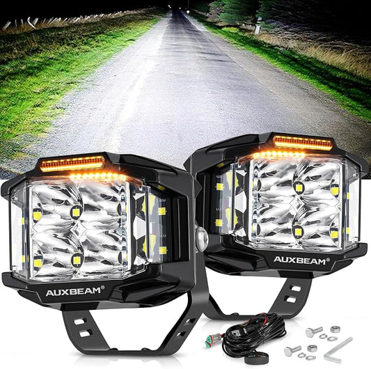 Auxbeam 4" 92W Cube LED Pod with Amber DRL, V-MAX Series Offroad Pod Lights with Side Shooter & Amber Covers, Offroad LED Cube Offroad Square Light 270°Combo Beam Auxiliary Light for Truck Jeep ATV
