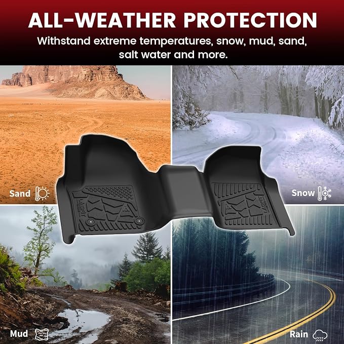 LASFIT Front Floor Mats 2019-2026 for Chevrolet Silverado/GMC Sierra 1500, 2020-2026 Silverado/Sierra 2500HD 3500HD, Only Regular Cab/Bench Seat, All Weather TPE Custom Floor Liners, 1st Row Only