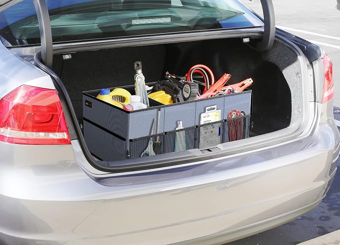 EPAuto Foldable Car Trunk Organizer for SUV, 3-Compartment with Removable Divider, Blue
