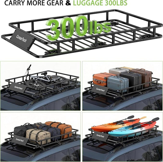 Roof Basket 64" x 39" Heavy Duty Roof Rack Cargo Basket 300 lbs Capacity Steel Rooftop Cargo Carrier Luggage Holder Rack for SUV Truck Car Travel Camping Storage