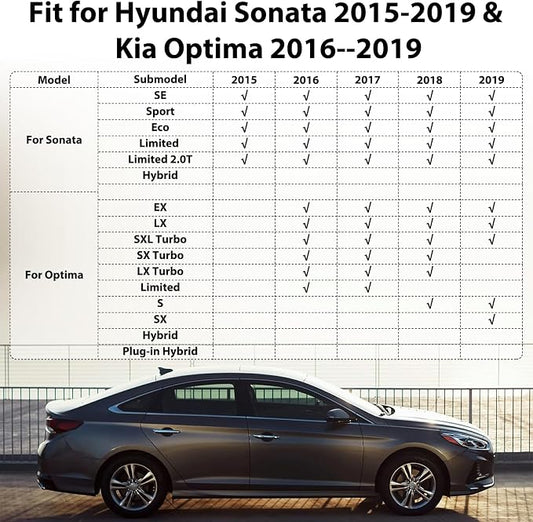 Floor Mats for Hyundai Sonata 2015-2019 & Kia Optima 2016-2019, Custom Fit All Weather TPE Liners, Waterproof Anti-Slip Car Mats Accessories, Full Set Odorless Easy-Clean Mats & Cargo Liners