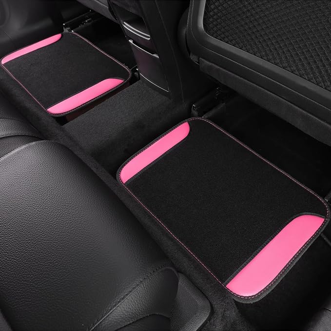 CAR PASS Faux Leather Steering Wheel Cover and Waterproof Car Floor Mats,Universal Car Combo Fit for 95% Sedan,SUV,Cars,14.5-15inch Sporty Anti-Slip Safety Comfortable Design(Black&Pink)