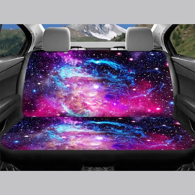 Blue Purple Galaxy Car Seat Covers Full Set,Deep Space Abstract Universe Stars Nebula Design Vehicle Front Rear Bench Cushion Protectors Auto Interior Accessories Universal for Trucks Sedans