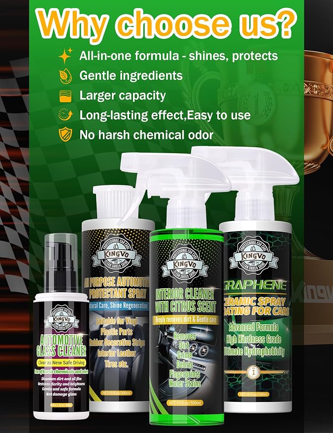 Car Interior Cleaner Spray, Multipurpose Leather Seat Cleaner Upholstery Car Cleaning Kit with Citrus Flavor Auto Dashboard Vinyl Detailing Supplies Kit,10 OZ