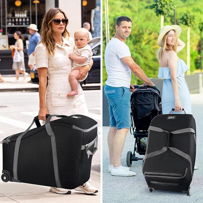 SCTEL Infant Car Seat Travel Bag Fit Doona Car Seat Stroller and Base, Chicco Keyfit 35 and Base, Doona Travel Bag with Wheels, Padded Car Seat Bags for Air Travel, Nuna Travel Bag with Zipper Pocket