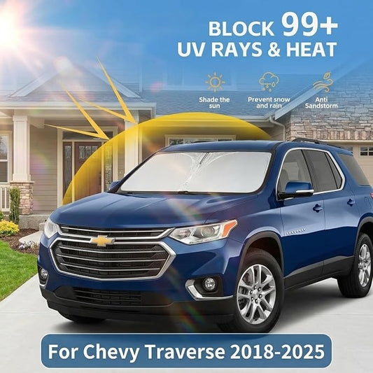 Windshield Sun Shade for Chevy/Chevrolet Traverse 2018-2024 2025 2026 Sunshade Front Window Shade Custom Fit Traverse Accessories Sun Visor Foldable Shade Blocks UV Rays Accessories