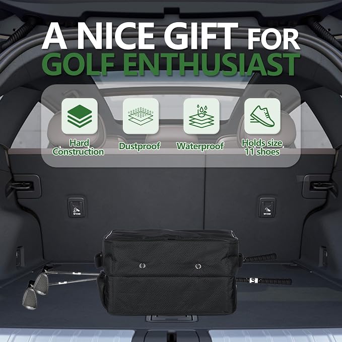 3 Layer Golf Trunk Organizer - Large Capacity Golf Trunk Organizer for 2 Pair Size 13 Shoes, Gifts for Men for Accessories, Balls, Tees, Clothes, Gloves