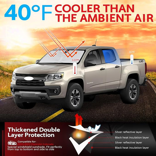 KAYZT Windshield Sun Shade for 2015-2022 Che-vrolet/Chevy Colorado Foldable Sunshade Front Window Custom Fit Car Accessories