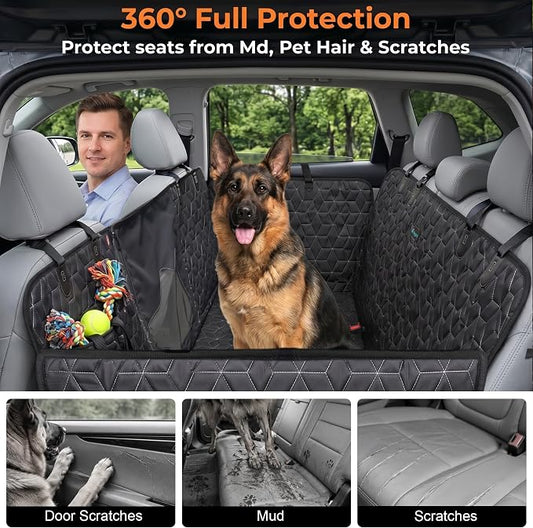 Meginc Dog Car Seat Cover for Back Seat, 56" Waterproof Dog Car Hammock with Mesh Window and Side Flaps, 600D Oxford Fabric Pet Seat Protector for Cars, SUVs & Mid-Size Trucks, Black