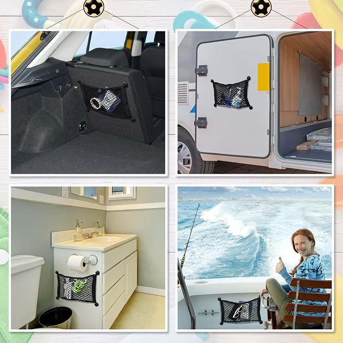Frienda 2 Pcs Stretchable Small Cargo Net Pocket Boat Storage Mesh Net Elastic Automotive Storage Pouch with Mounting Screws and Hooks for Truck Car SUV Boats (21 x 9.8 Inches)