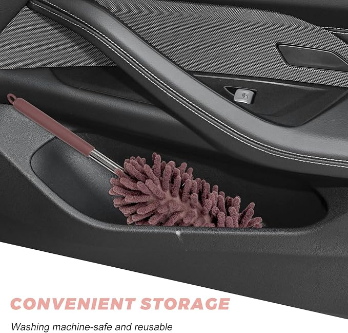 2PCS Car Interior Duster with Extension Pole, 11.8 to 30.5 Inch Retractable Dusters Washable Car Interior Cleaning Brush, Soft Scratch-Free Chenille Auto Dash Vent Window Duster (Khaki)