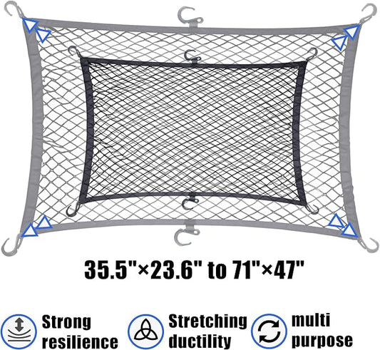 Cargo Net for Utility Folding Wagon, Beach Cart,Trolley Cart, Cover,Garden Cart Cover - Elastic Heavy Duty Nylon Net with 6 Hooks - Outdoor Wagon Accessories (35.5"×23.6" to 71"×47")(6)