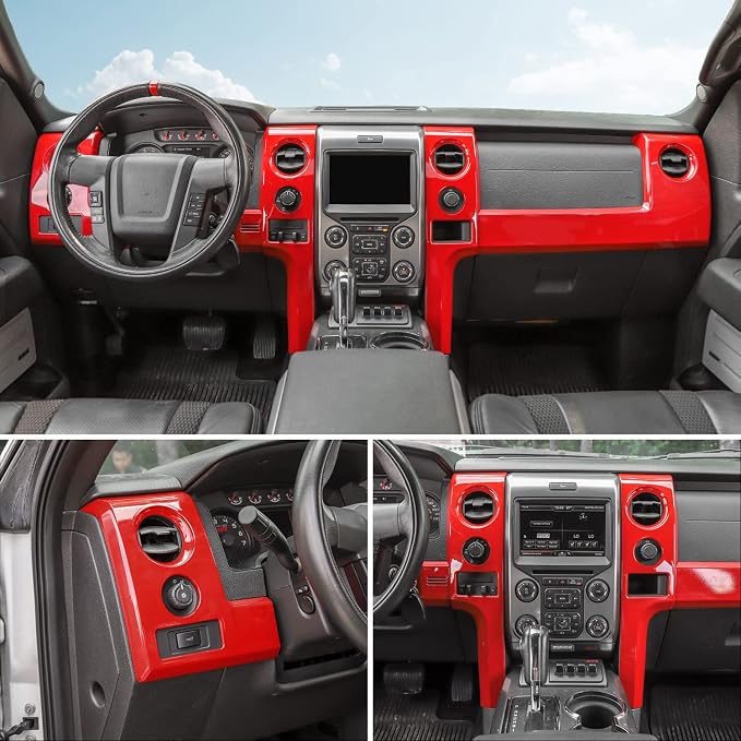 for F150 Interior Trim Kit Red, Dashboard Panel Cover Trim & Headlight Switch Bezel Cover Trim for Ford F150 2009-2014 Red Interior Accessories 5pcs