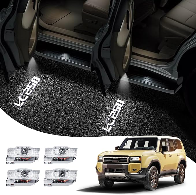 4 Pack Car Door Light Logo Projection Lamp for 2024 2025 2026 Toyota Land Cruiser 1985 250 Lc250 First Edition No Fade HD LED Car Welcome Projection Lamp, Ambient Foot Light (4 Pieces)