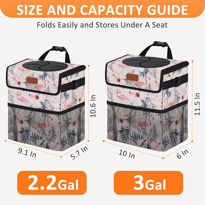 Vankor Cute Car Trash Can, Car Accessories for Women Interior Can Trash Bag Hanging Automotive Garbage Cans Pink Flamingo