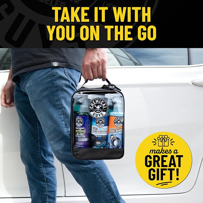 Chemical Guys Quick Detailing Kit With Storage Bag, Raging Rhino SmartOne Exterior Spray, Interior Cleaner, Tire Shine, Microfiber Towels, And Applicators Giftable Car Care Set